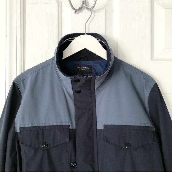 Nautica Men’s Blue Colorblock High Windbreaker Anorak Zip Up Jacket NWT Small - Picture 2 of 13